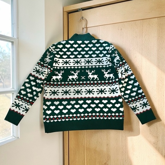 Ugly Christmas Sweater Reindeer Hearts Green/Red/White XL - Picture 2 of 12